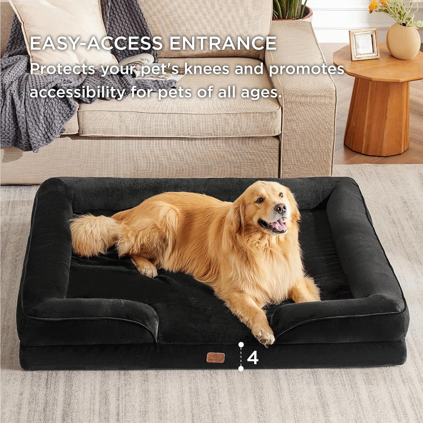 Bedsure XXL Orthopedic Dog Bed for Extra Large Dogs - Washable Giant Dog Cat Bed Waterproof, Comfort Dogs Couch Sofa with Washable Removable Cover, Pet Bed with Nonskid Bottom, Black, 52"